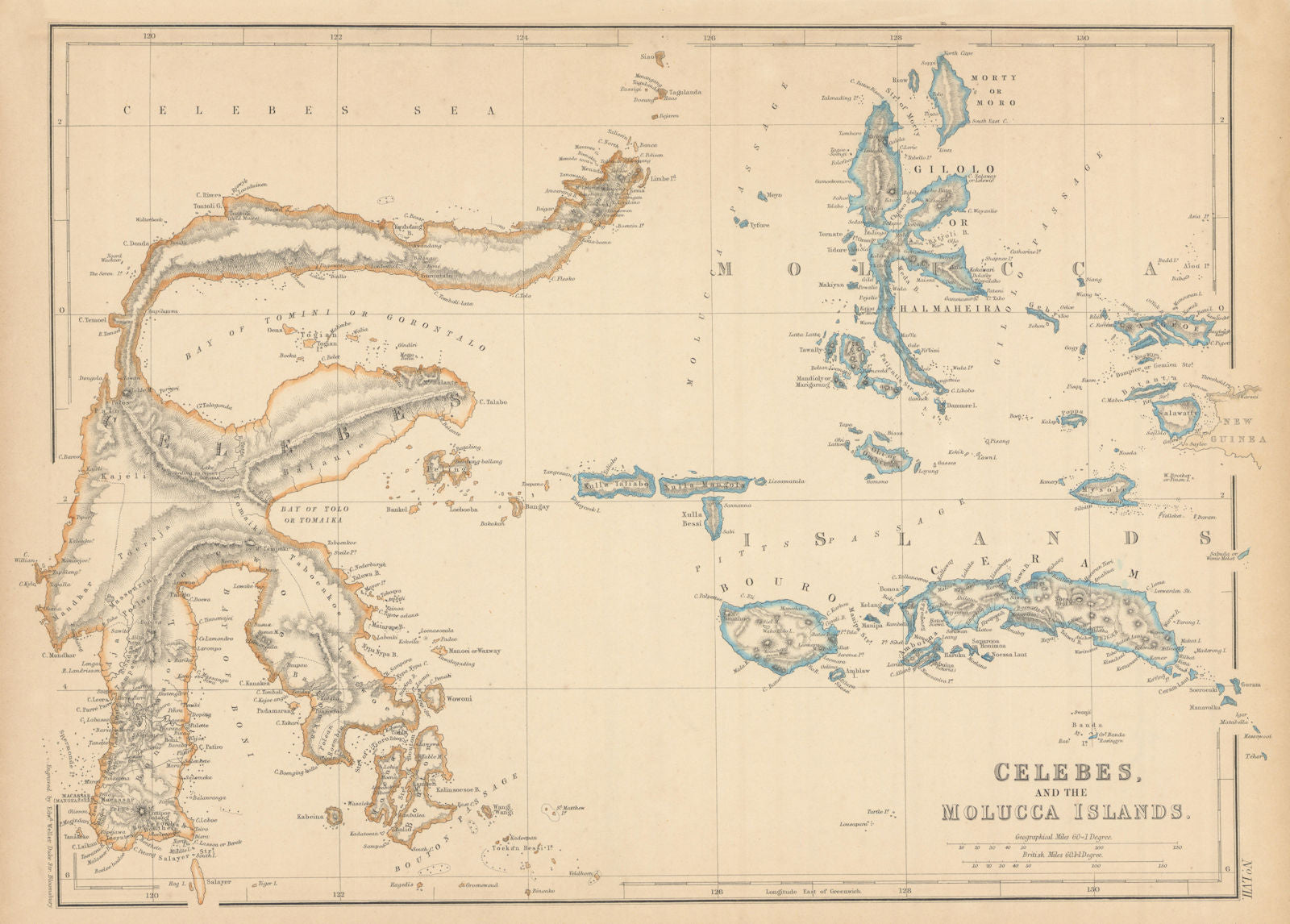 Celebes and the Molucca Islands by Edward Weller. Indonesia Sulawesi 1859 map